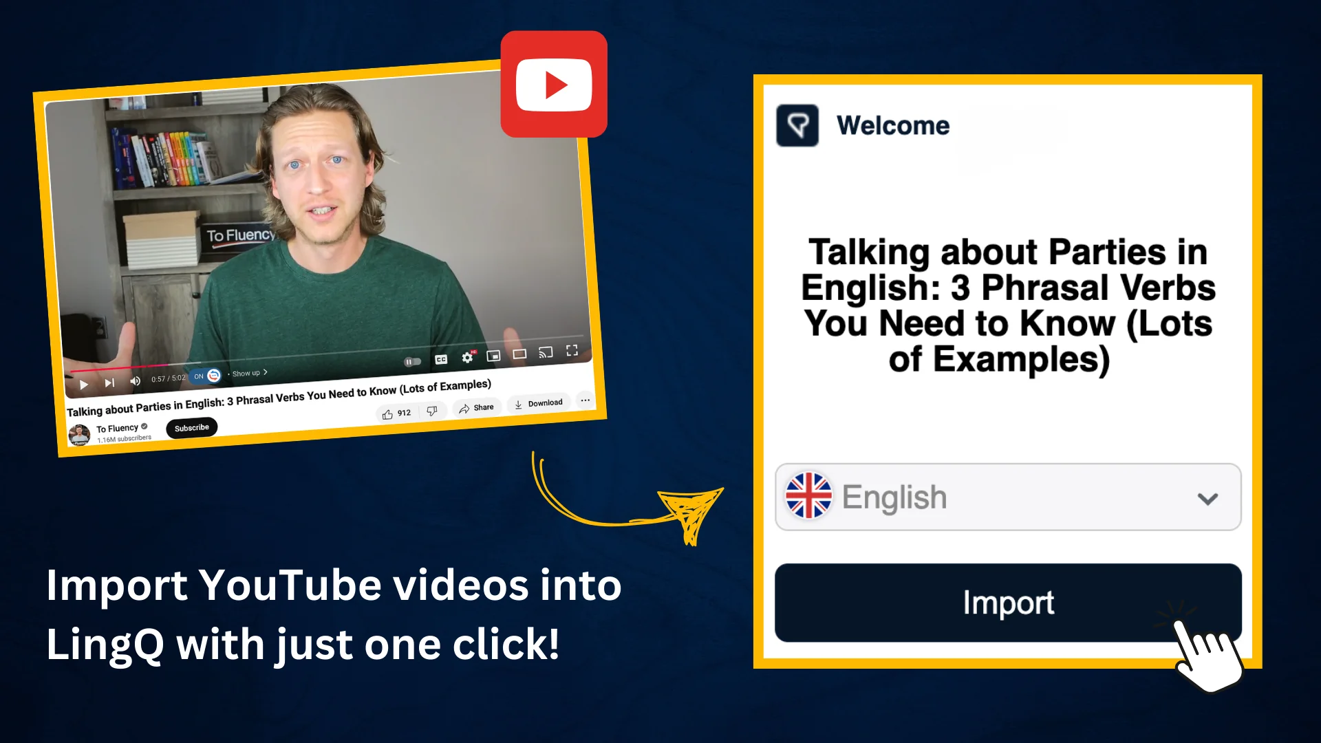 A thumbnail showing that your favorite content on YouTube can be imported into LingQ to learn English more effectively