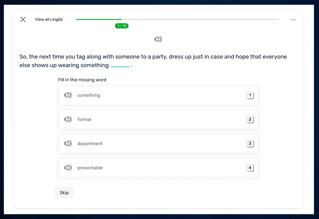 Thumbnail of a customized quiz that you can automatically generate while studying on LingQ