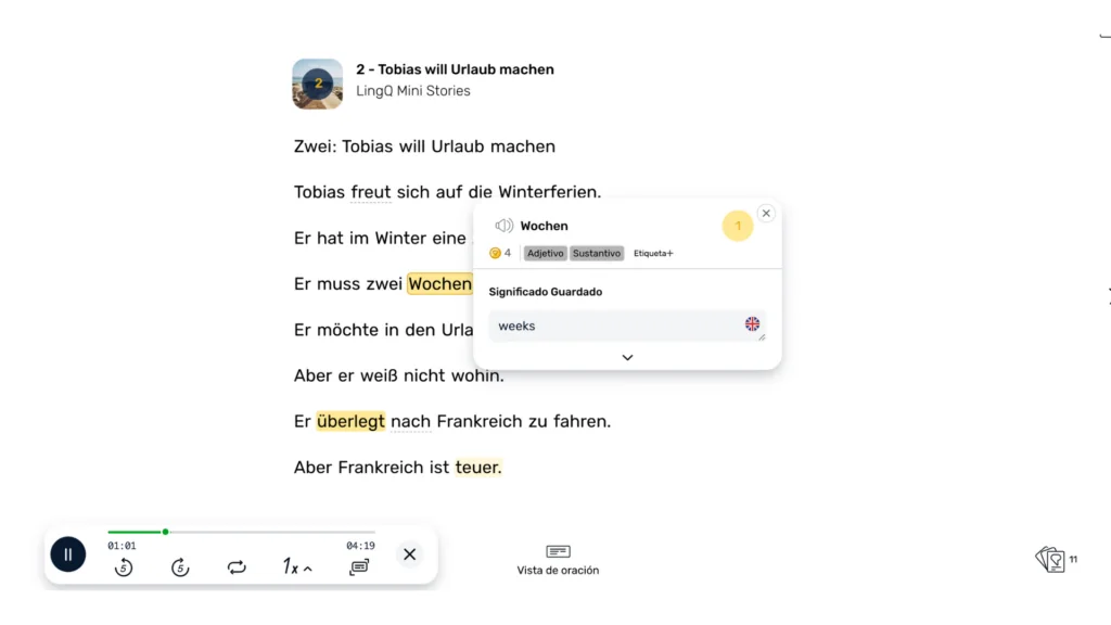 A sample mini-story in German available on LingQ 