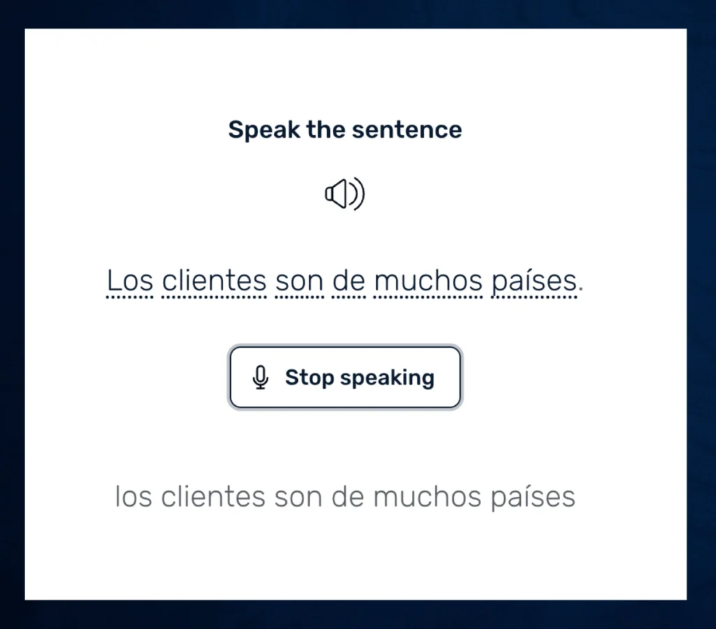 Speaking activity to verify pronunciation on LingQ in sentence mode 