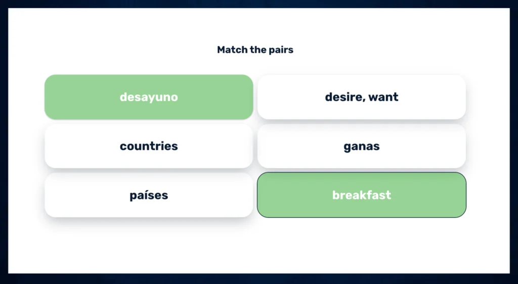 Matching activity to review vocabulary in sentence mode on LingQ 