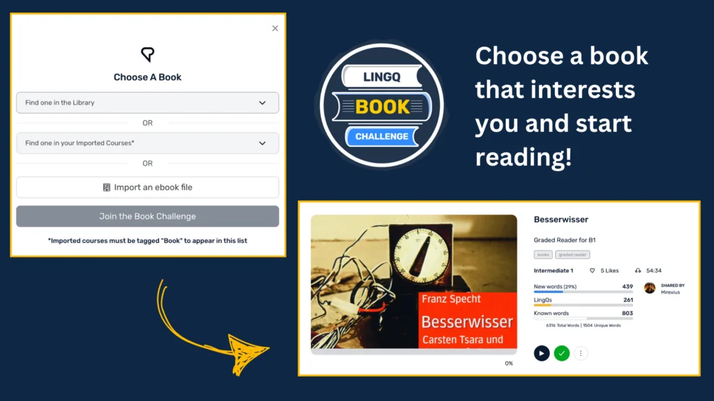 Pick a book that interests you and start reading with LingQ's book challenge