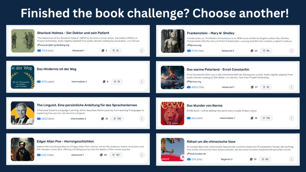 A screenshot showing the wide range of books available to read in the Book Challenge 